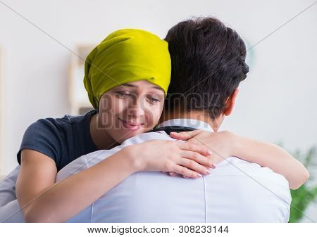 Cancer patient visiting doctor for medical consultation in clinic