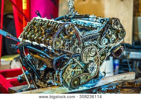 V8 Engine Out On Hoist To Get Rebuilt