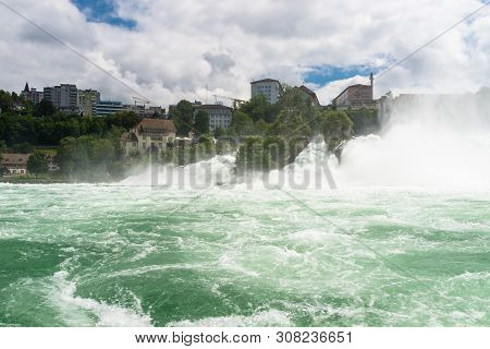 Neuhausen Am Rheinfall, Switzerland - 23 July 2019. Waterfall On The River Rhine In The City Neuhaus