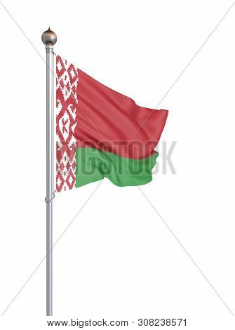 Belarussia Flag Blowing In The Wind. Background Texture. Isolated On White. 3d Rendering, Wave. - Il