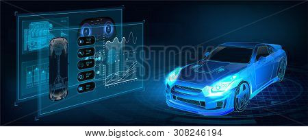 Futuristic Auto Service, Car Scanning And Complete Statistics And Information On Hud-style Display. 