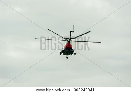 Tyumen, Russia - June 19, 2019: Aircraft Repair Helicopter Utair Engineering Plant. Test Flight Of M