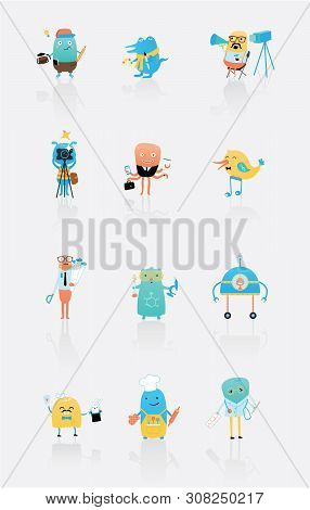 Vector Bright Colorful Illustration Set Collection Of Characters Introducing Different Creative Prof