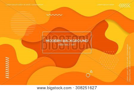Orange And Yellow Waves Background, Banner, Layout With Text Space, Abstract Elements.