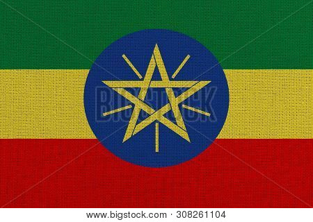 Ethiopia Fabric Flag. Patriotic Background. National Flag Of Ethiopia