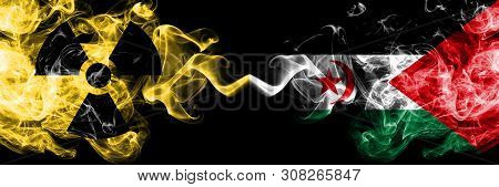 Sahrawi Vs Nuclear Smoky Mystic Flags Placed Side By Side. Thick Colored Silky Smokes Combination Of