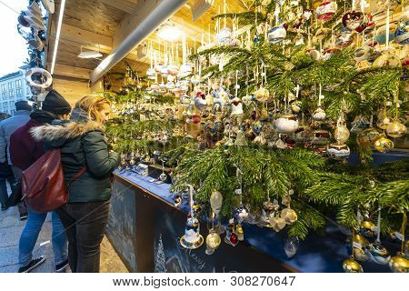 Milan, Italy. January 2019. The Traditional Christmas Stalls On The City Streets