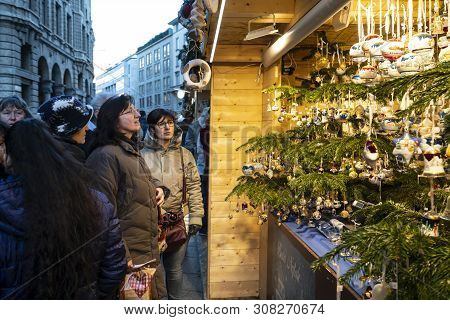 Milan, Italy. January 2019. The Traditional Christmas Stalls On The City Streets