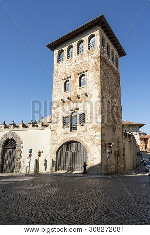Udine, Friuli Venezia Giulia Region, Italy. March 22 2019.   Torriani Tower City Gate Also Called To