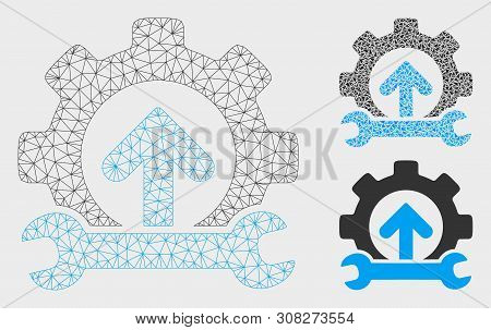 Mesh Gear Integration Tools Model With Triangle Mosaic Icon. Wire Frame Polygonal Mesh Of Gear Integ
