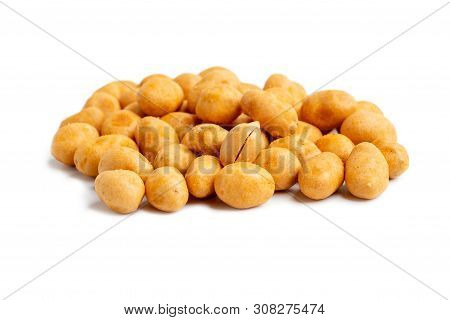 Closeup Of Crispy Peanut Isolated On White Background.