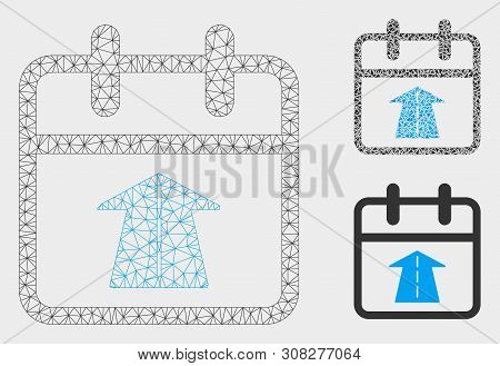 Mesh Future Day Model With Triangle Mosaic Icon. Wire Frame Triangular Network Of Future Day. Vector