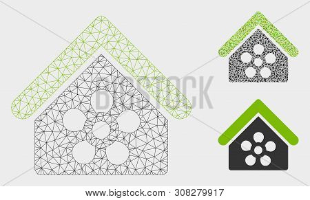 Mesh Flower Orangery Model With Triangle Mosaic Icon. Wire Frame Polygonal Network Of Flower Oranger
