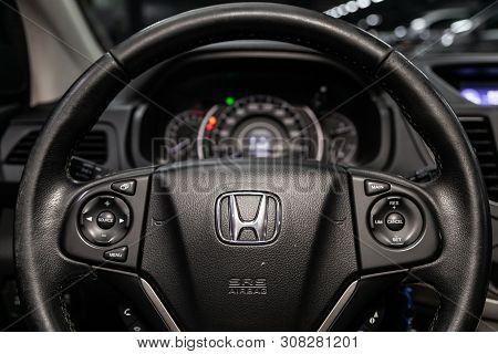 Novosibirsk, Russia - June 22, 2019:  Honda Cr-v, Close-up Of The Dashboard, Speedometer, Tachometer