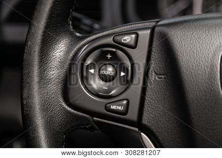 Novosibirsk, Russia - June 22, 2019:  Honda Cr-v, Car Controller On Steerling Wheel ,control System 
