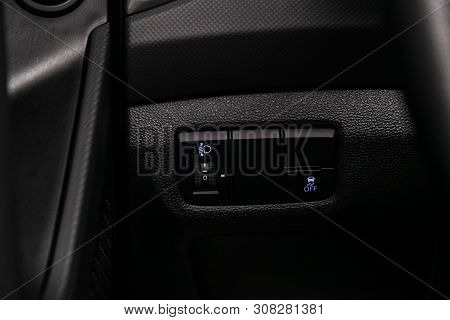 Novosibirsk, Russia - June 22, 2019:  Hyundai Creta, Close-up On The Headlight Switch Control, Off R