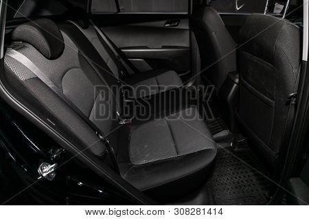 Novosibirsk, Russia - June 22, 2019:  Hyundai Creta, Close-up Of The Black  Rear Seats With Seats Be