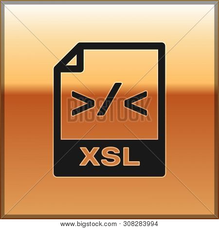 Black Xsl File Document Icon. Download Xsl Button Icon Isolated On Gold Background. Excel File Symbo