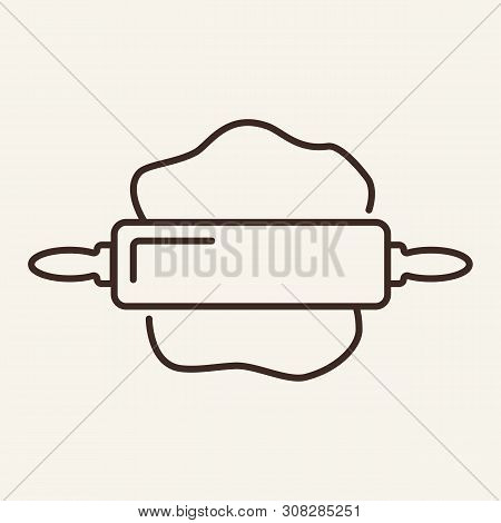 Rolling Out Dough Line Icon. Wooden Roller, Bread, Pastry Cooking Concept. Vector Illustration Can B