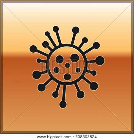 Black Bacteria Icon Isolated On Gold Background. Bacteria And Germs, Microorganism Disease Causing, 