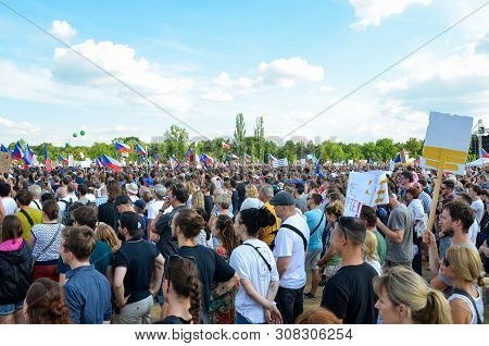 Prague, Czech Republic - June 23 2019: Crowd Of People Protests Against Prime Minister Babis And Min