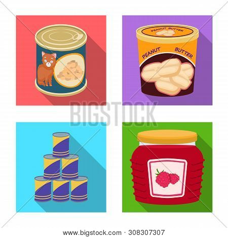 Vector Illustration Of Can And Food Icon. Set Of Can And Package Stock Vector Illustration.