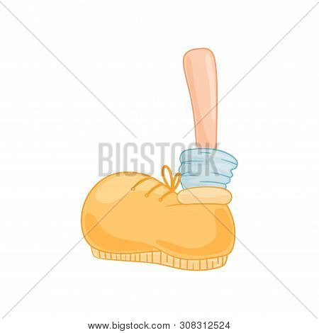 Cartoon Foot In A Yellow Shoe And A Blue Sock. Vector Illustration On White Background.