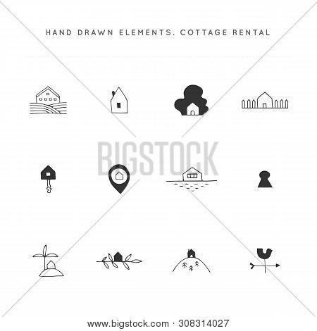Property Rental Theme. Vector Hand Drawn Icons Set.