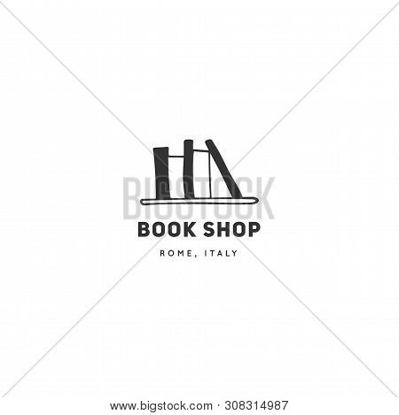 Hand Drawn Vector Logo Template, A Bookshelf. Publishing, Writing And Copywrite Theme.