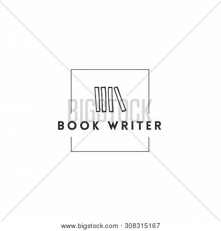 Publishing, Writing And Copywrite Theme. Hand Drawn Vector Logo Template With Books In A In Square S