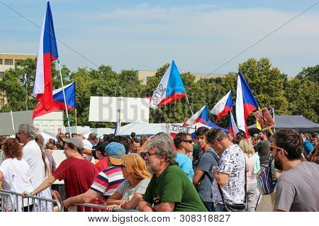 Prague, Czech Republic - June 23 2019: Crowd Of People Protests Against Prime Minister Babis And Min
