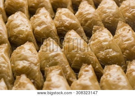 Pieces Of Turkish Or Arabic Traditional Declious Oriental Dessert Pahlava, Baklava, Close Up