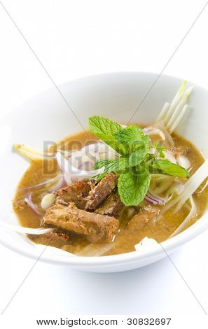 Läckra berömda Malaysiska kryddig soppa nudlar, Asam laksa