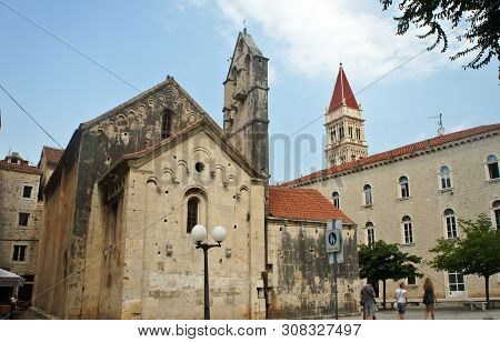 The Church Of St. Barbara And The Bell Tower Of St. Lawrence Cathedral. Beautiful Architecture, Sunn