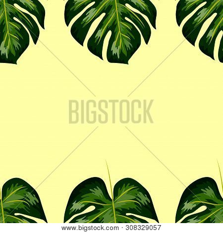 Tropical Pattern. Seamless Texture With Bright Hand Drawn Leaves Of Monstera.