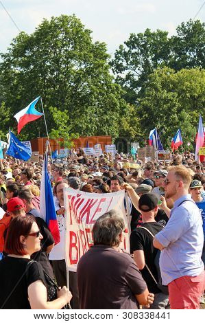 Prague, Czech Republic - June 23 2019: Crowd Of People Protests Against Prime Minister Babis And Min