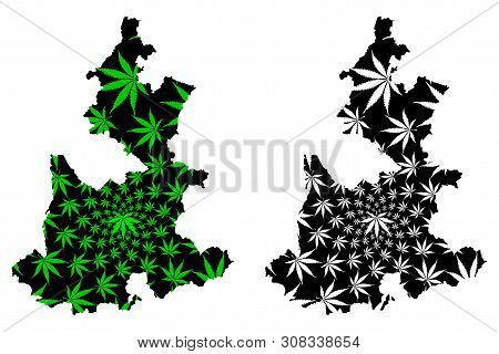 Puebla (united Mexican States, Mexico, Federal Republic) Map Is Designed Cannabis Leaf Green And Bla