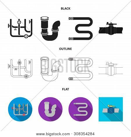 Vector Illustration Of Pipe And Plumbing Symbol. Set Of Pipe And Metal Vector Icon For Stock.