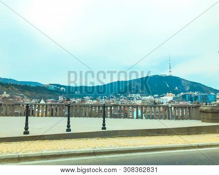 Tbilisi, Georgia - Murch 16, 2019: Scenic Panoramic View Of Tbilisi. New Modern Architecture Is Adja