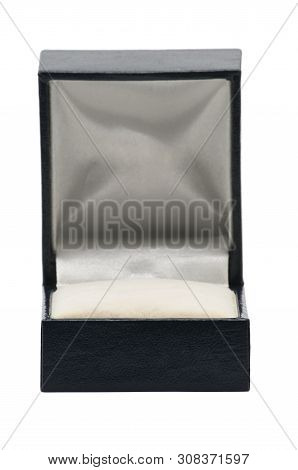 Blue Leather Jewelry Box On An Isolated White Background