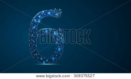 Number Six 2d Low Poly Abstract Illustration Consisting Of Points, Lines, And Shapes In The Form Of 