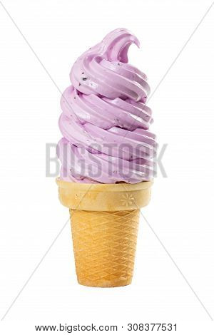 Soft Fruit Ice Cream In Waffle Cup Isolated On White Background.