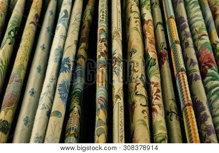 Sale - Colorful Fabrics In The Store, Close Up
