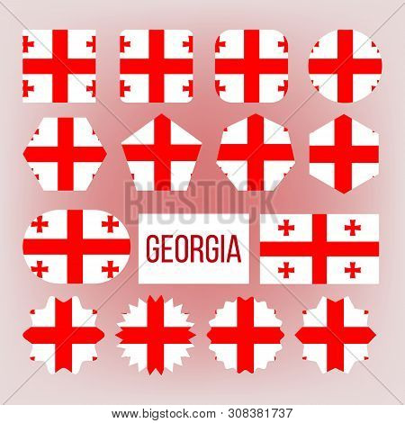 Georgia Flag Collection Figure Icons Set . National Patriotism Symbol Of Caucasus Region Of Eurasia 