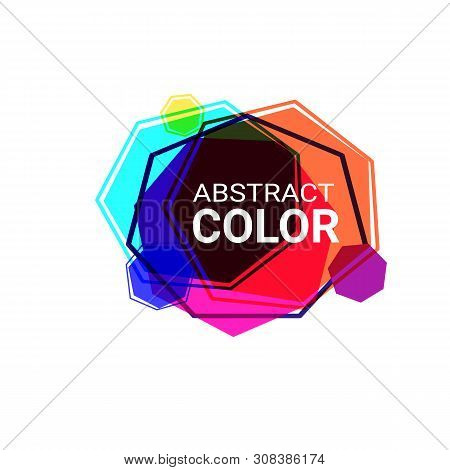 Abstract Graphic Forms. Orange, Cyan, Blue, Yellow, Pink, Purple Heptagons. Irregular Shapes, Frames
