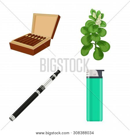 Vector Illustration Of Cigarette And Tobacco Icon. Collection Of Cigarette And Nicotine Vector Icon 