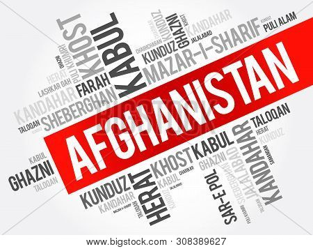 List Of Cities And Towns In Afghanistan, Word Cloud Collage, Business And Travel Concept Background