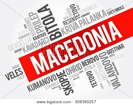List Of Cities And Towns In The Republic Of Macedonia, Word Cloud Collage, Business And Travel Conce