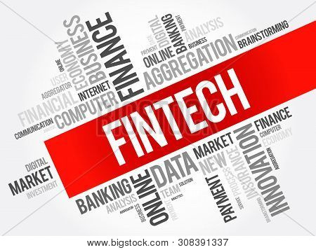 Fintech Word Cloud Collage, Business Concept Background