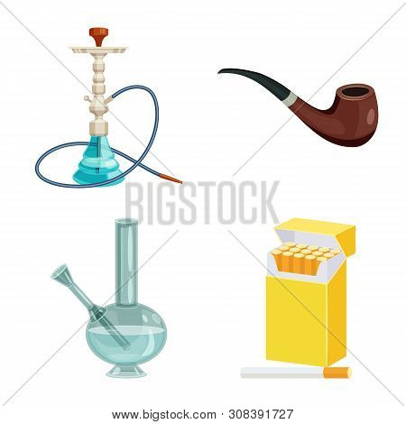 Isolated Object Of Cigarette And Tobacco Icon. Set Of Cigarette And Nicotine Vector Icon For Stock.